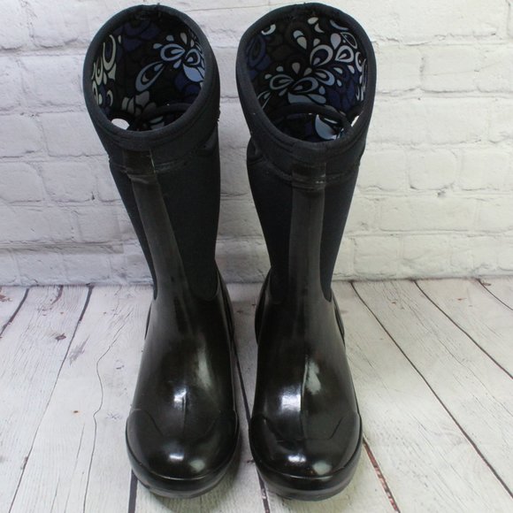 BOGS Plimsoll Black Fabric Rubber Waterproof Tall Winter Rain Boots Size 6 - Picture 4 of 9
